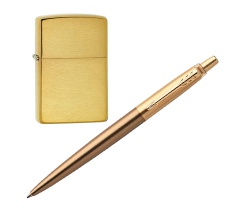 ست هدیه خودکار پارکر ژوتر طلایی و فندک زیپو Gift set Parker ballpoint pen Zippo Lighter gold